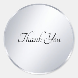 Handwriting Modern Thank You Text Metallic Silver Classic Round Sticker