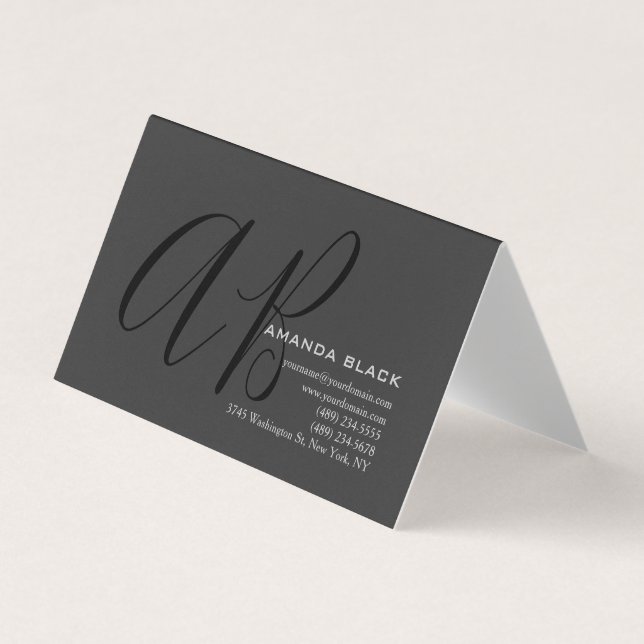 Handwriting Monogram Custom Grey Black Custom  Business Card (Front)