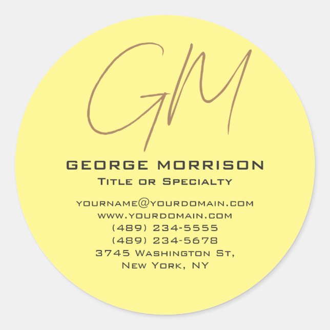 Handwriting Monogram Initials Professional Modern Classic Round Sticker (Front)