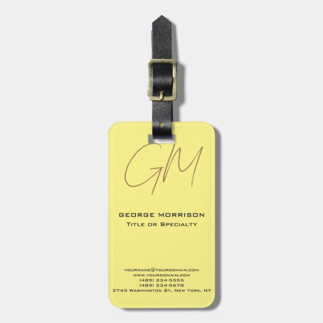 Handwriting Monogram Initials Professional Modern Luggage Tag (Front Vertical)