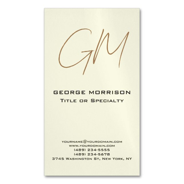 Handwriting Monogram Initials Professional Modern Magnetic Business Card (Front Vertical)