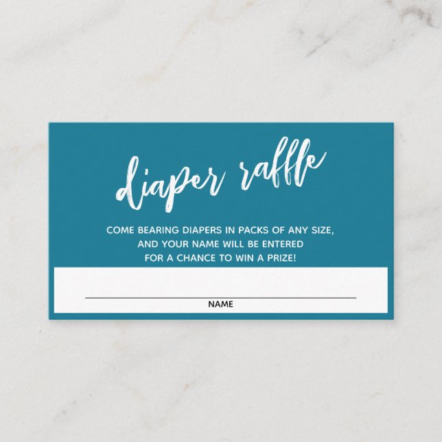 Handwriting Mosaic Blue Diaper Raffle Ticket Enclosure Card (Front)