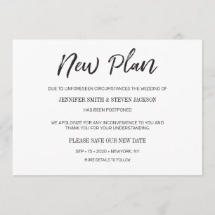 Handwriting "New Plan" Postponed Wedding Invitation