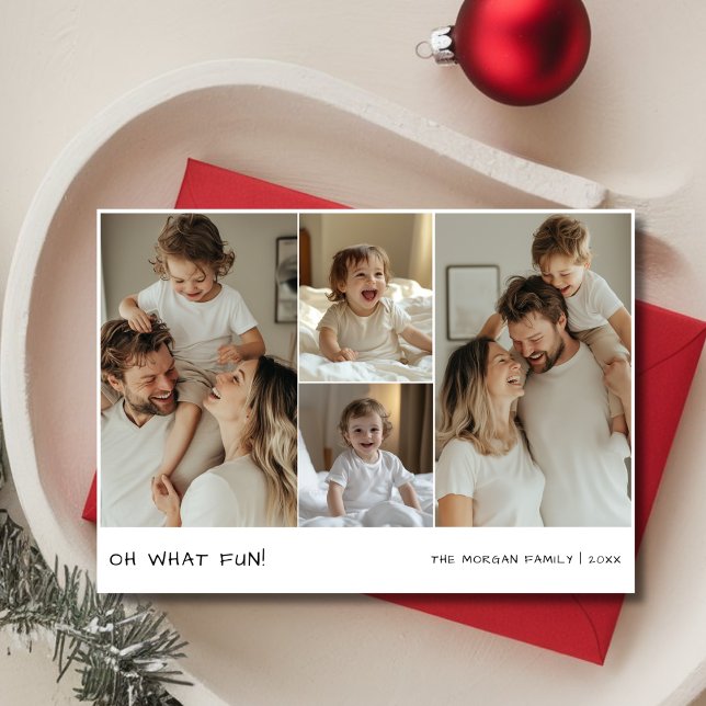 Handwriting Oh What Christmas Baby Family Photo Holiday Card (Creator Uploaded)