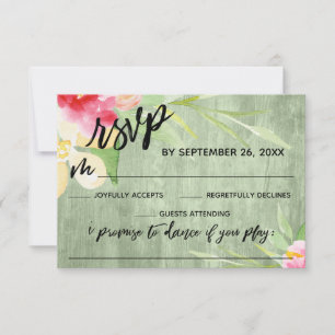 Handwriting Painted Floral Green Wood Song Request RSVP Card
