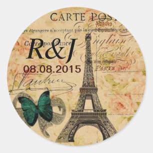 handwriting Paris eiffel tower french provincial Classic Round Sticker