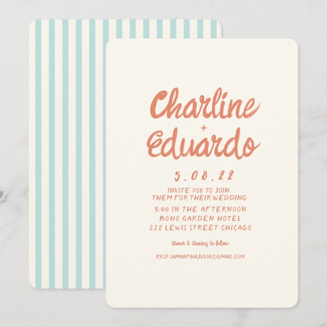 Handwriting Pastel Retro Simple Wedding invitation (Front/Back)