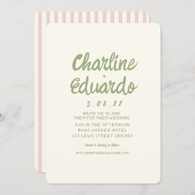 Handwriting Pastel Retro Simple Wedding invitation (Front/Back)