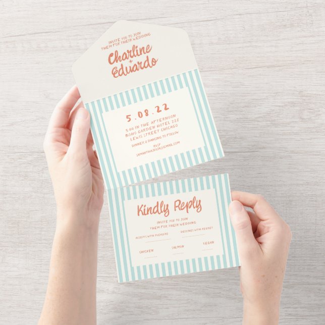 Handwriting Pastel Retro Wedding All In One Invitation (Tearaway)