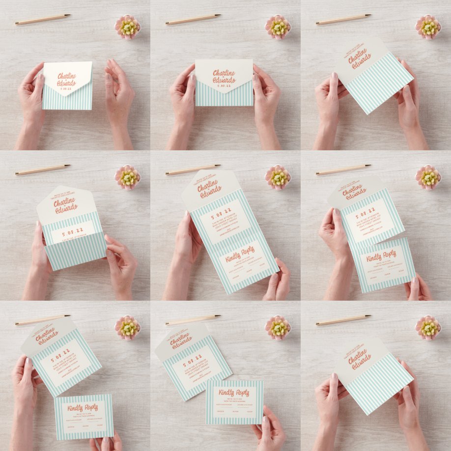 Handwriting Pastel Retro Wedding All In One Invitation