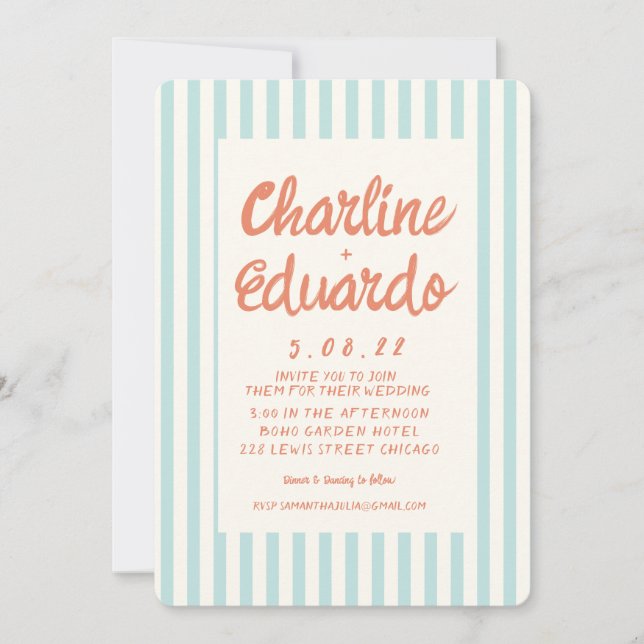 Handwriting Pastel Retro Wedding invitation Card (Front)