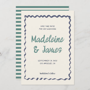 Handwriting Pastel Wavy Frame Retro Wedding Save The Date