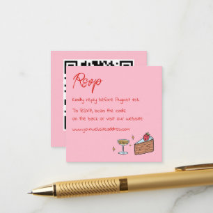 Handwriting Pink Colourful Whimsical QRcode weddin Enclosure Card