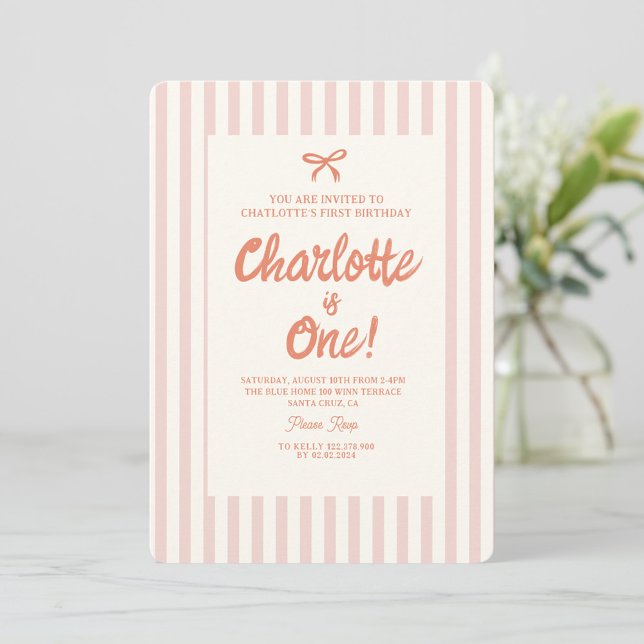 Handwriting Pink Pastel Retro Baby Ribbon Birthday Invitation (Creator Uploaded)