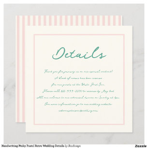 Handwriting Pinky Pastel Retro Wedding Details Invitation