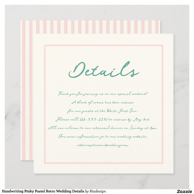 Handwriting Pinky Pastel Retro Wedding Details Invitation (Creator Uploaded)