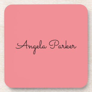 Handwriting Plain Simple Pink Professional Modern Coaster