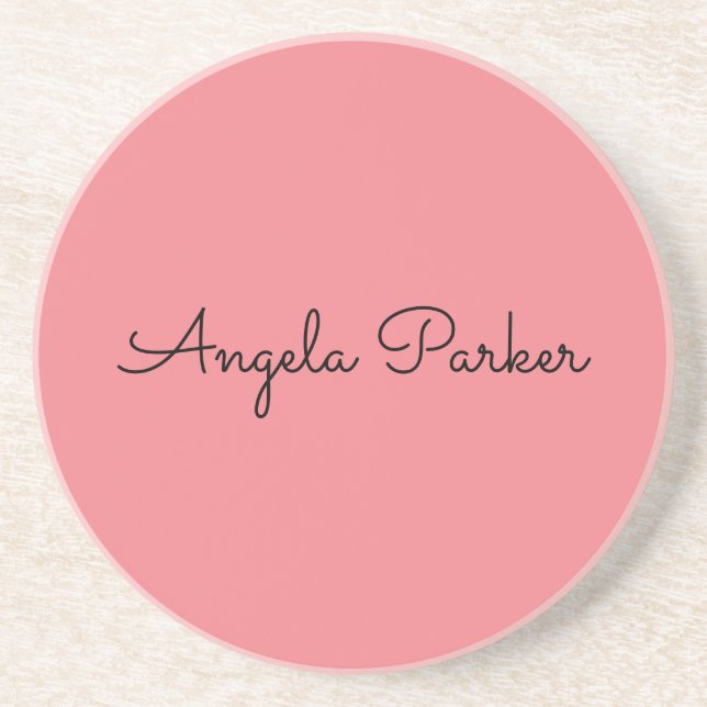 Handwriting Plain Simple Pink Professional Modern Coaster (Front)