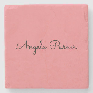 Handwriting Plain Simple Pink Professional Modern Stone Coaster