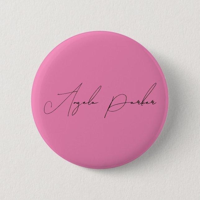 Handwriting Plain Simple Pink Professional Name 6 Cm Round Badge (Front)