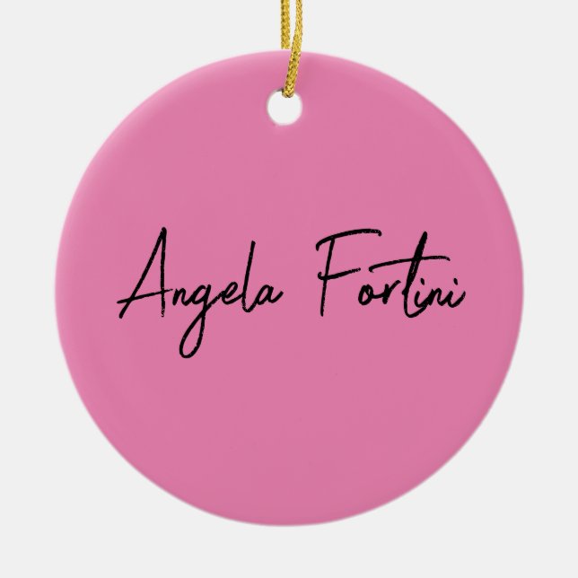 Handwriting Plain Simple Pink Professional Name Ceramic Ornament (Front)