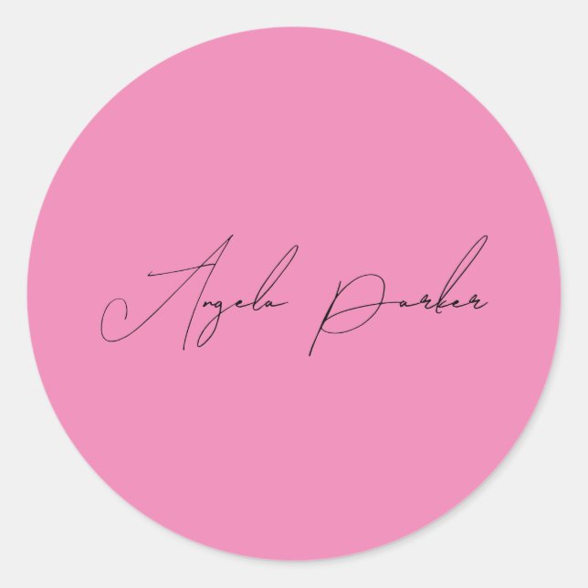 Handwriting Plain Simple Pink Professional Name Classic Round Sticker (Front)