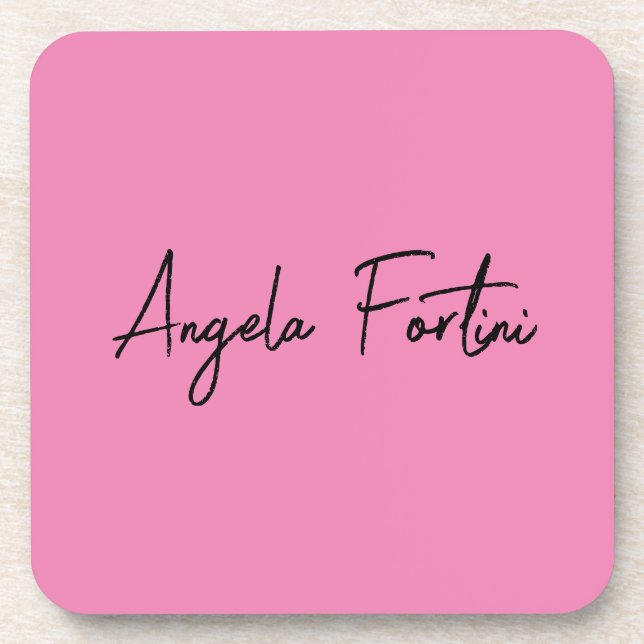 Handwriting Plain Simple Pink Professional Name Coaster (Front)