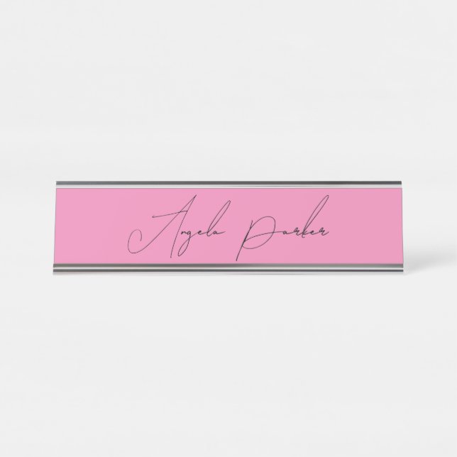Handwriting Plain Simple Pink Professional Name Desk Name Plate (Front)