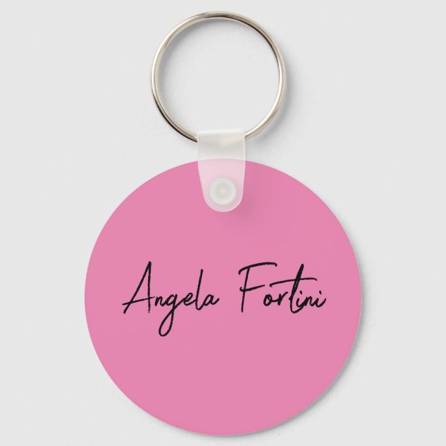 Handwriting Plain Simple Pink Professional Name Key Ring (Front)