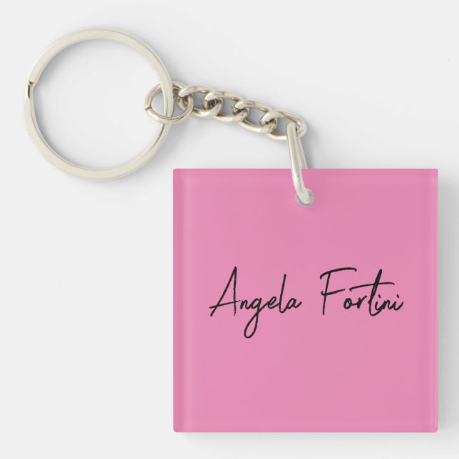 Handwriting Plain Simple Pink Professional Name Key Ring (Front)