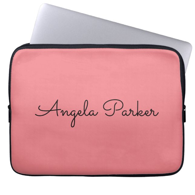 Handwriting Plain Simple Pink Professional Name Laptop Sleeve (Front)