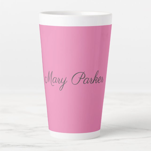 Handwriting Plain Simple Pink Professional Name Latte Mug (Front)