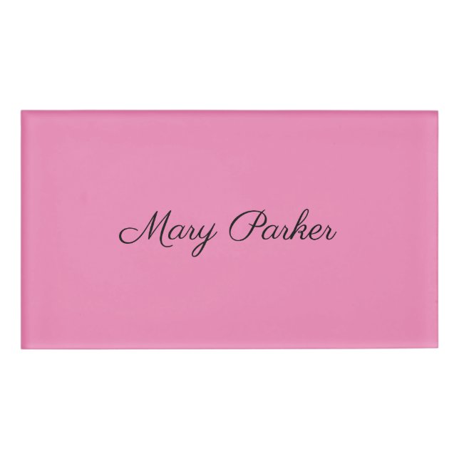 Handwriting Plain Simple Pink Professional Name Name Tag (Front)