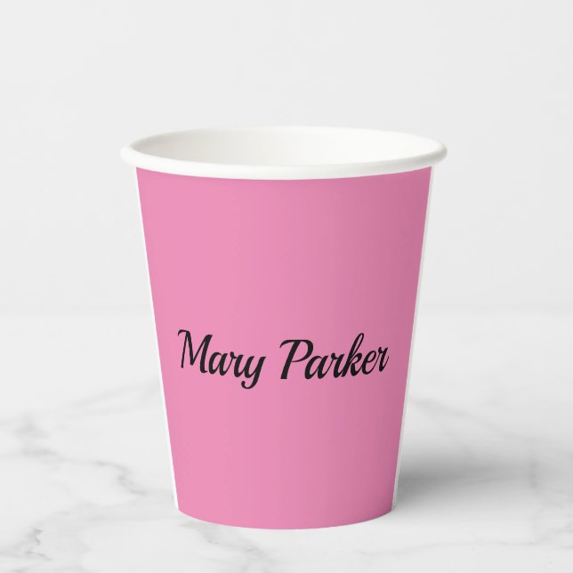 Handwriting Plain Simple Pink Professional Name Paper Cups (Front)