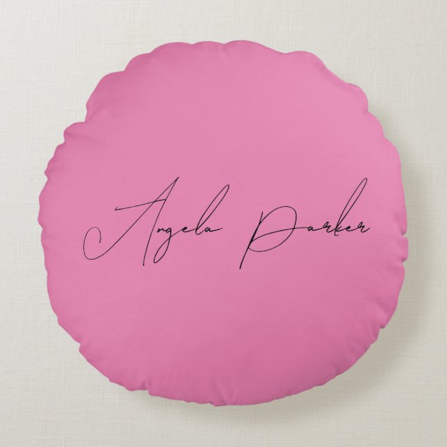 Handwriting Plain Simple Pink Professional Name Round Cushion (Front)