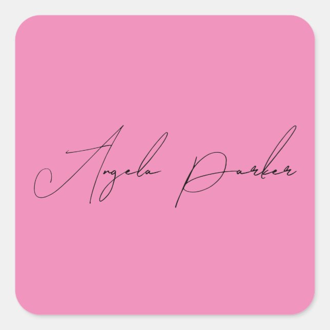 Handwriting Plain Simple Pink Professional Name Square Sticker (Front)