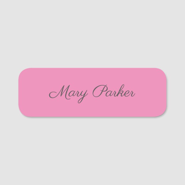 Handwriting Plain Simple Pink Professional Name Tag (Front)
