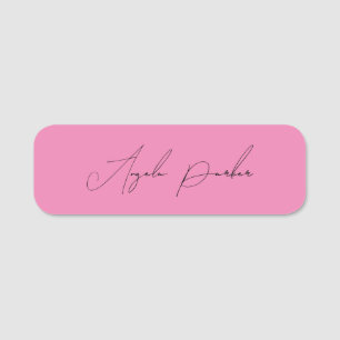 Handwriting Plain Simple Pink Professional Name Tag
