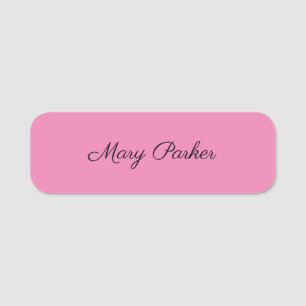 Handwriting Plain Simple Pink Professional Name Tag