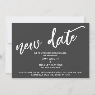 Handwriting Postponed Wedding New Date Dark Grey Invitation