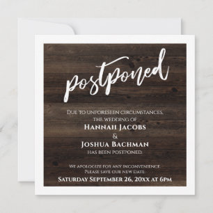 Handwriting Postponed Wedding Rustic Wood Card