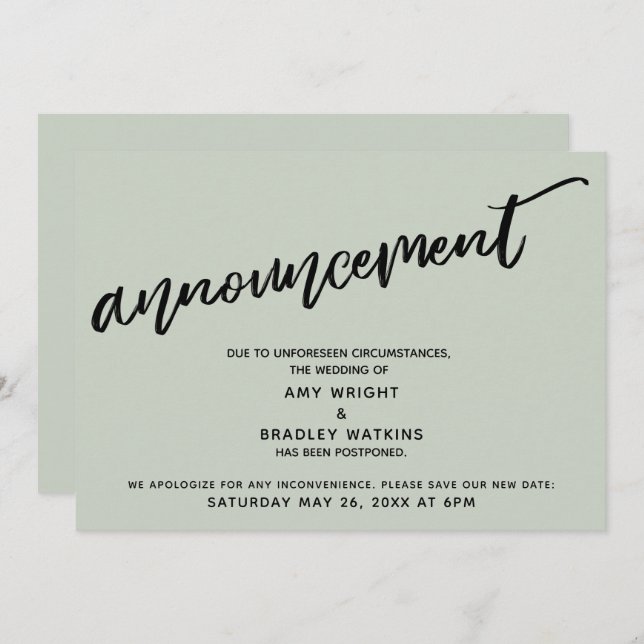 Handwriting Postponed Wedding Sage Announcement (Front/Back)