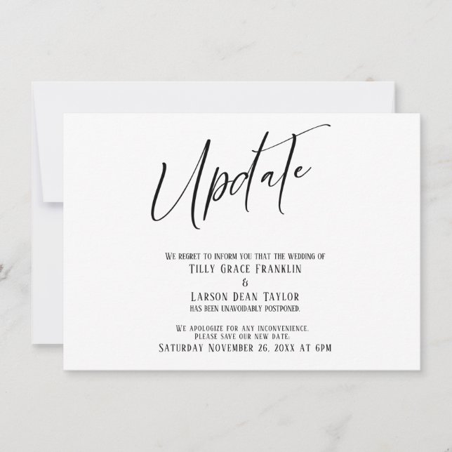 Handwriting Postponed Wedding Update Simple Card (Front)