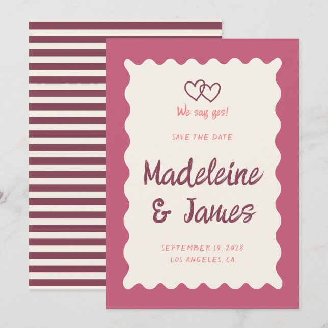 Handwriting Retro Bold Pink Red Wedding Save The Date (Front/Back)