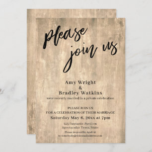 Handwriting, Rustic Please Join Us Reception-Only Invitation
