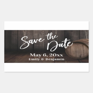 Handwriting Save the Date Brown Wooden Barrel Rectangular Sticker