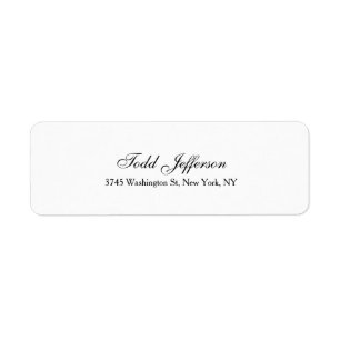 Handwriting Script Creative Plain Black & White Return Address Label