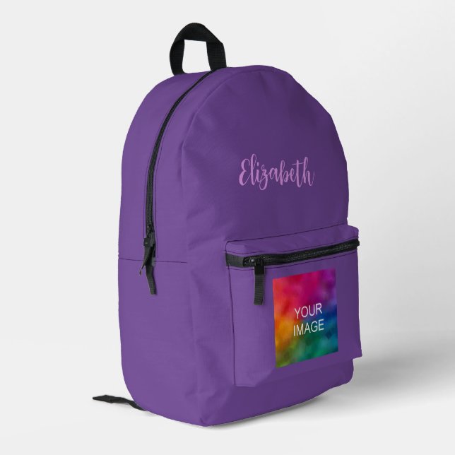 Handwriting Script Custom Royal Purple Solid Colou Printed Backpack (Back Corner Left)