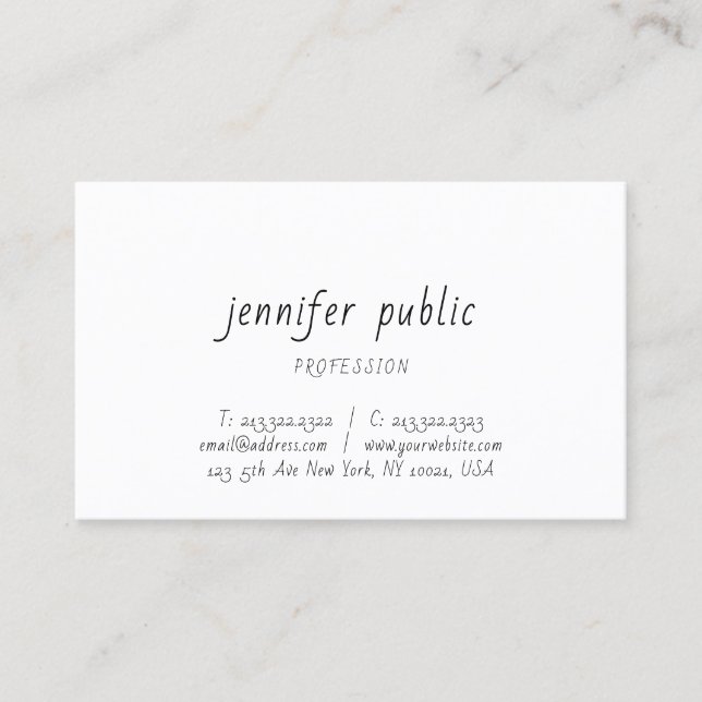 Handwriting Script Elegant Modern Simple Template Business Card (Front)