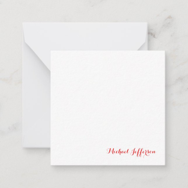 Handwriting Script Elegant Plain Simple Red White Card (Front)